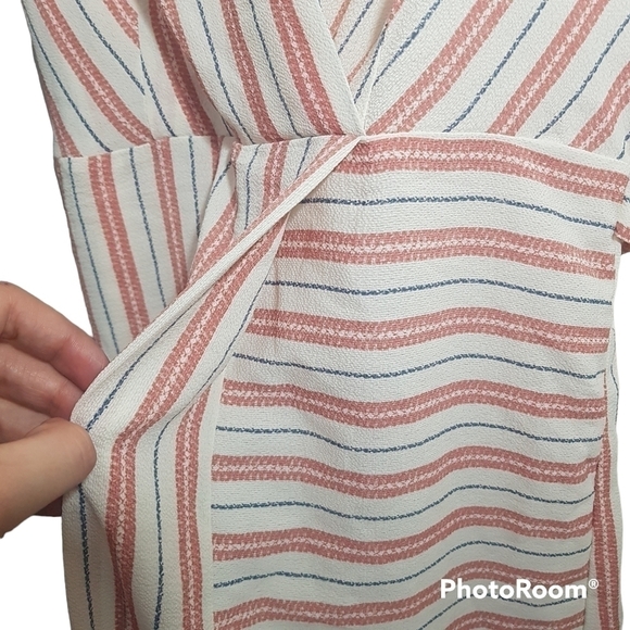 Monteau Faux Wrap Striped Short Sleeved Midi Dress With Tie Belt - Picture 6 of 10